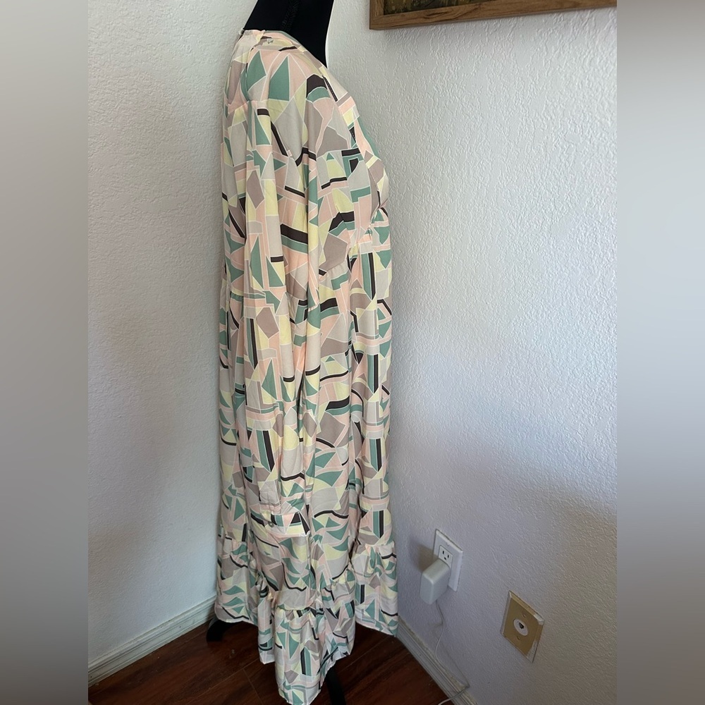 Silk & Salt Long Sleeve Geometric Print Maxi Dress Kaftan - Size Large NWT - Picture 3 of 7